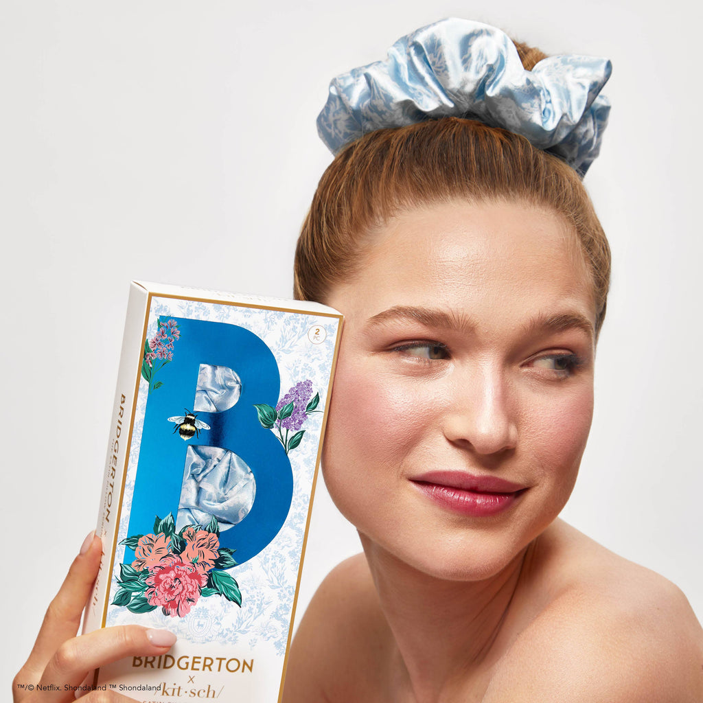 Kitsch x Bridgerton Satin Pillow Scrunchies / Toile De Blue *Final Sale*