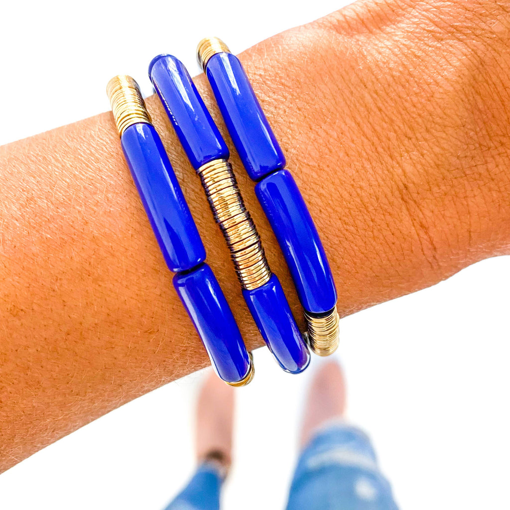 Blue and Gold Tube Bracelet *Final Sale*
