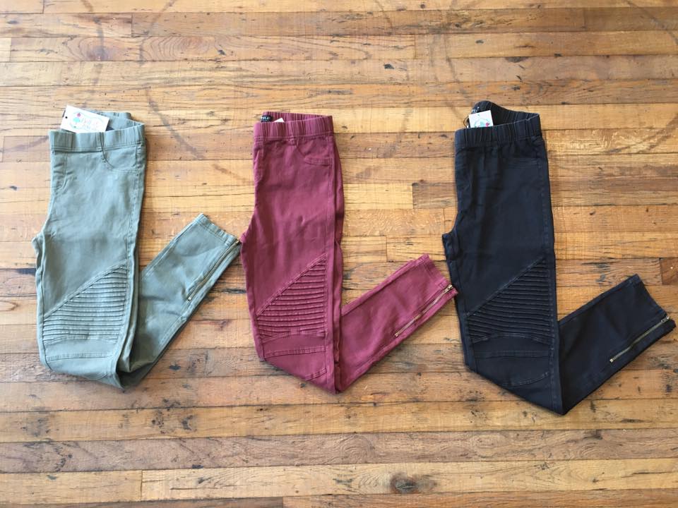 SALE! Moto Jeggings in Olive, Burgundy, and Black *Final Sale*