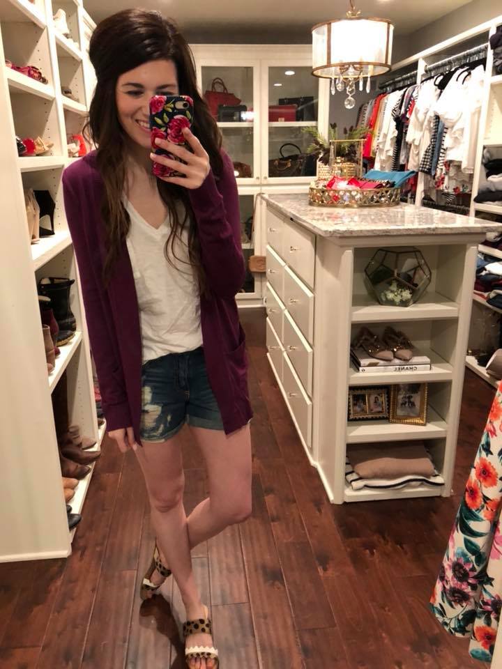 Basic Basic Ribbed Cardigan in Plum and Green