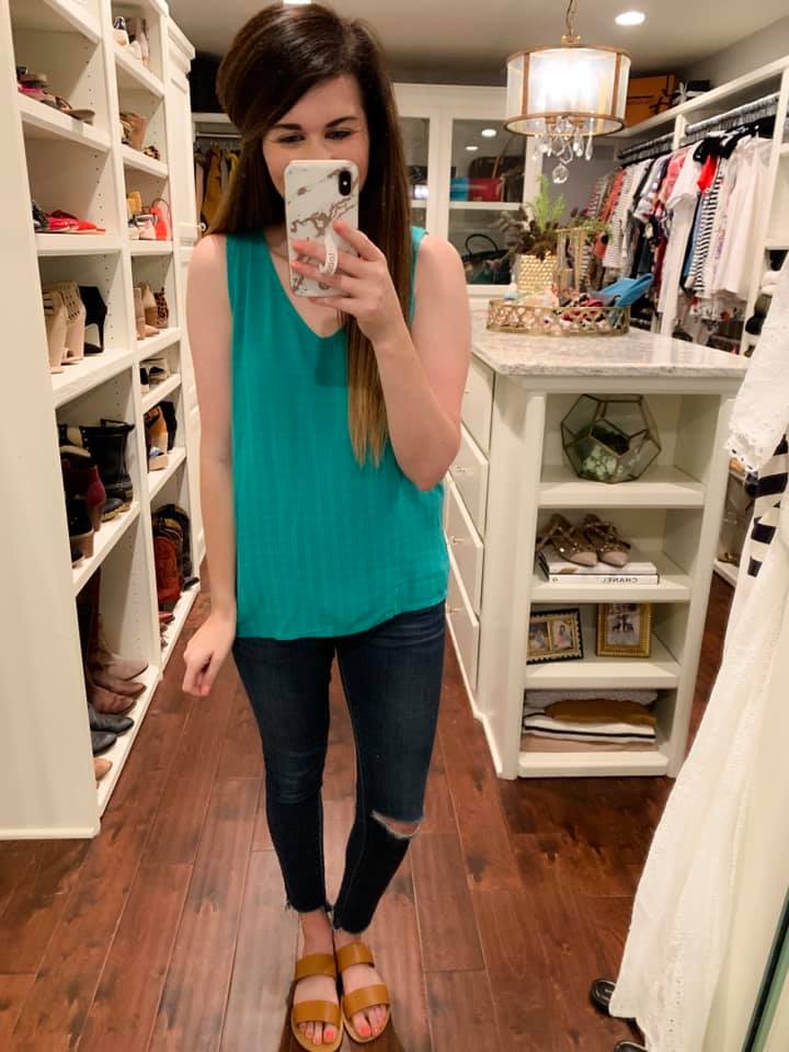 SALE! *BELLES & STEALS* Jill Criss Cross Tank in Blue and Green *Final Sale*