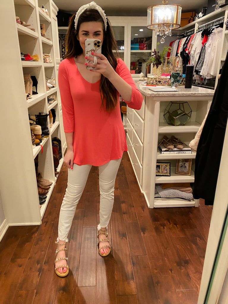 SALE! Bright Basic Top in Coral *Final Sale*