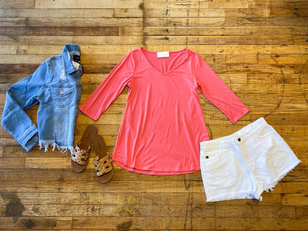 SALE! Bright Basic Top in Coral *Final Sale*