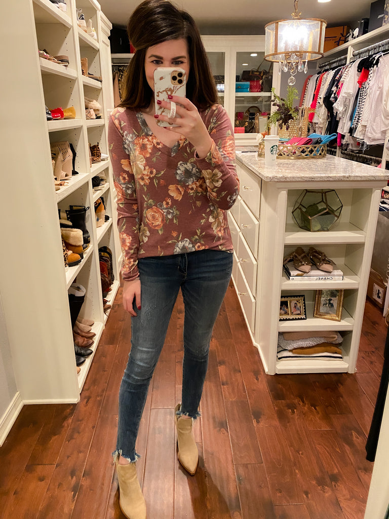 SALE! Blooms in Fall Top in Burgundy *Final Sale*