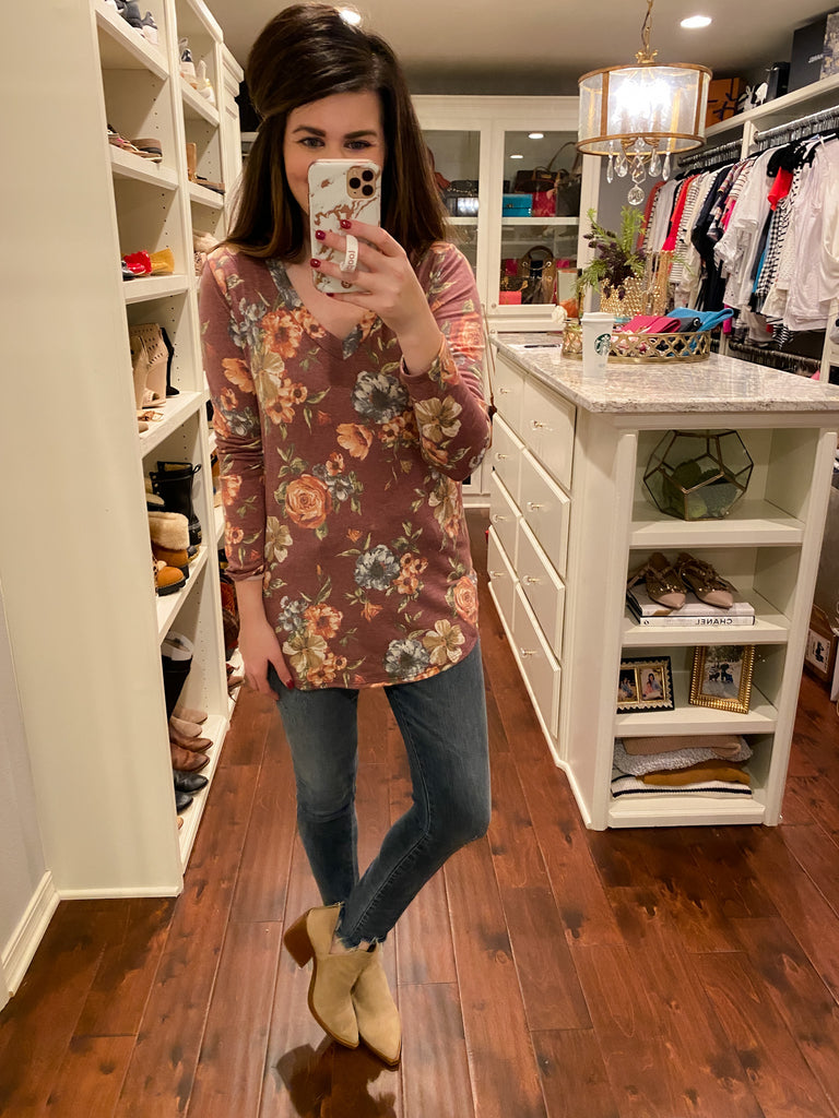 SALE! Blooms in Fall Top in Burgundy *Final Sale*