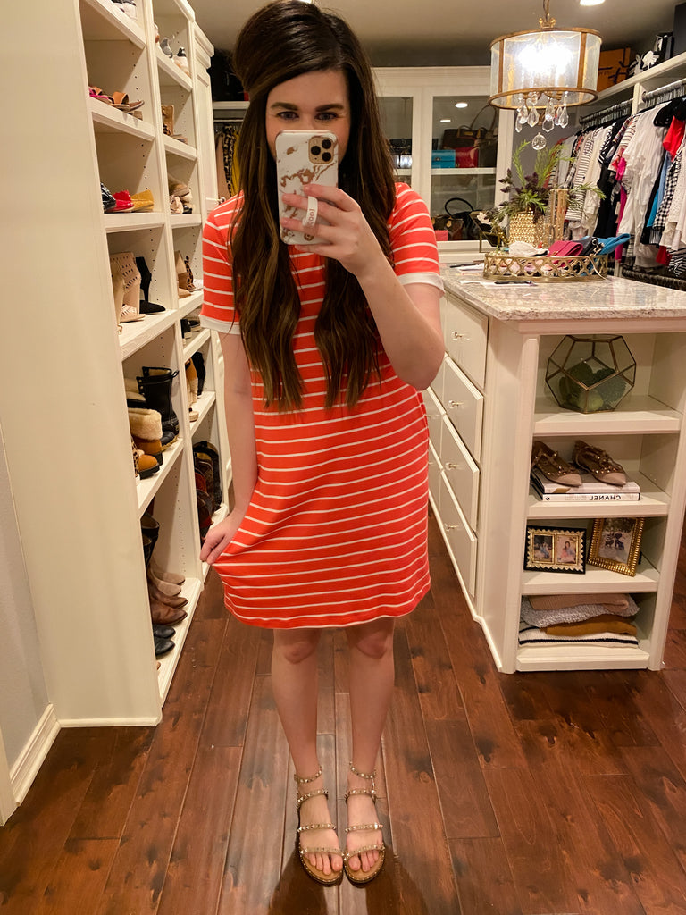 SALE! Gabrielle Striped Dress in Coral *Final Sale*