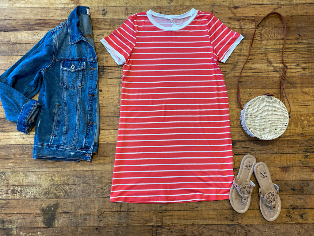 SALE! Gabrielle Striped Dress in Coral *Final Sale*