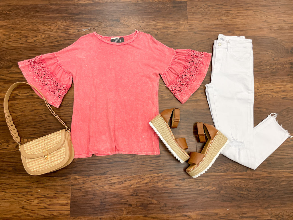 Jana Mineral Washed Top in Strawberry