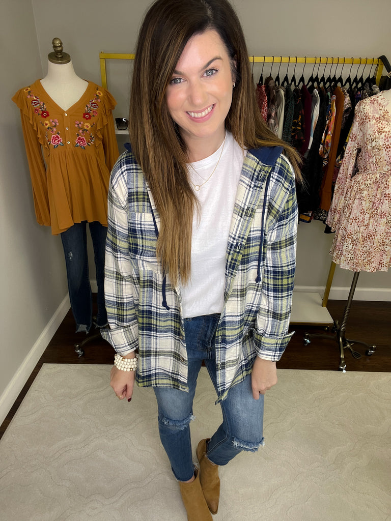 Find a Reason Hooded Button Down in Navy