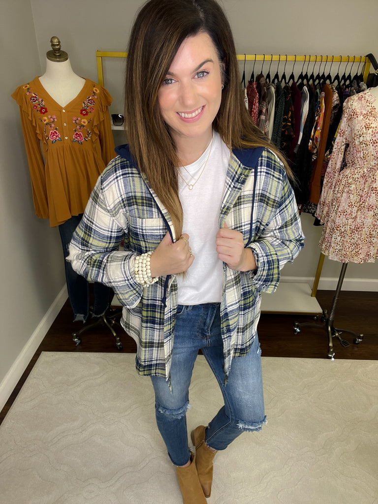 Find a Reason Hooded Button Down in Navy