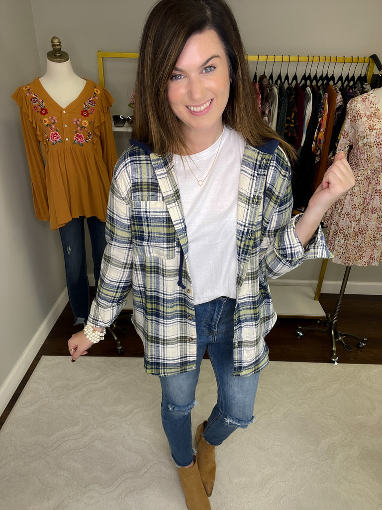 Find a Reason Hooded Button Down in Navy