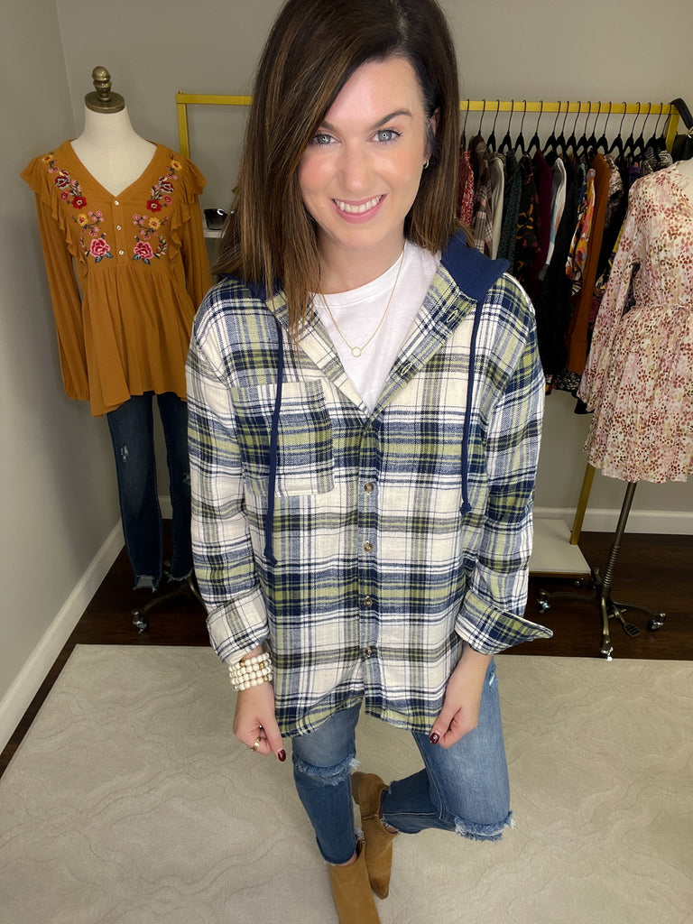 Find a Reason Hooded Button Down in Navy