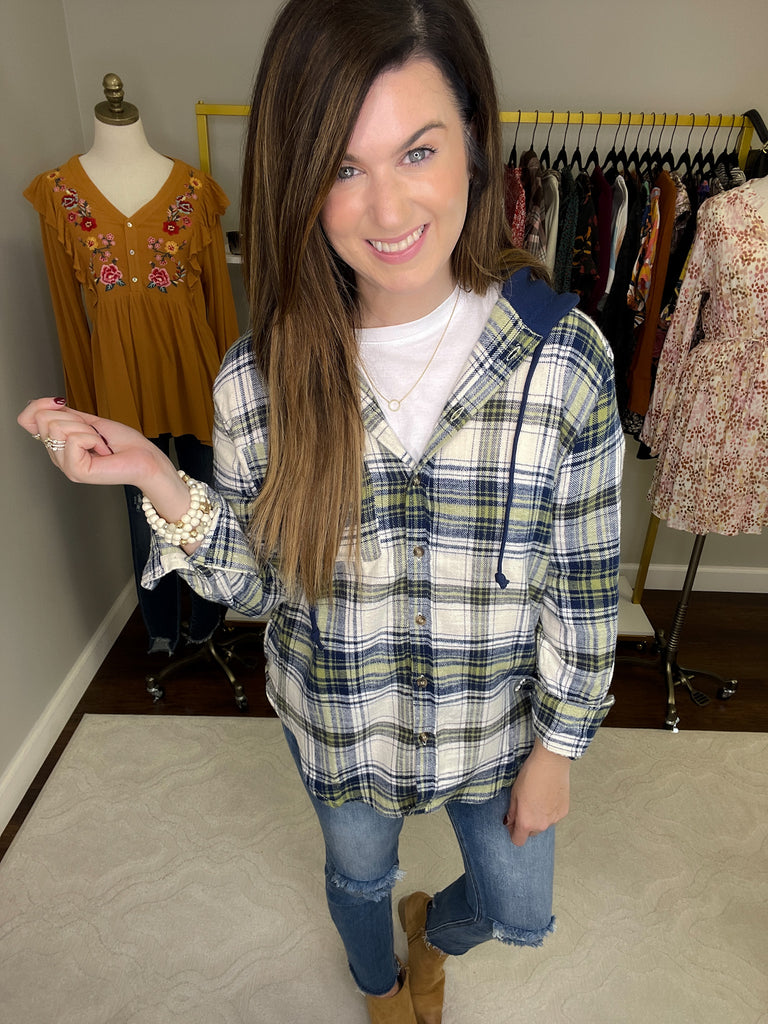 Find a Reason Hooded Button Down in Navy