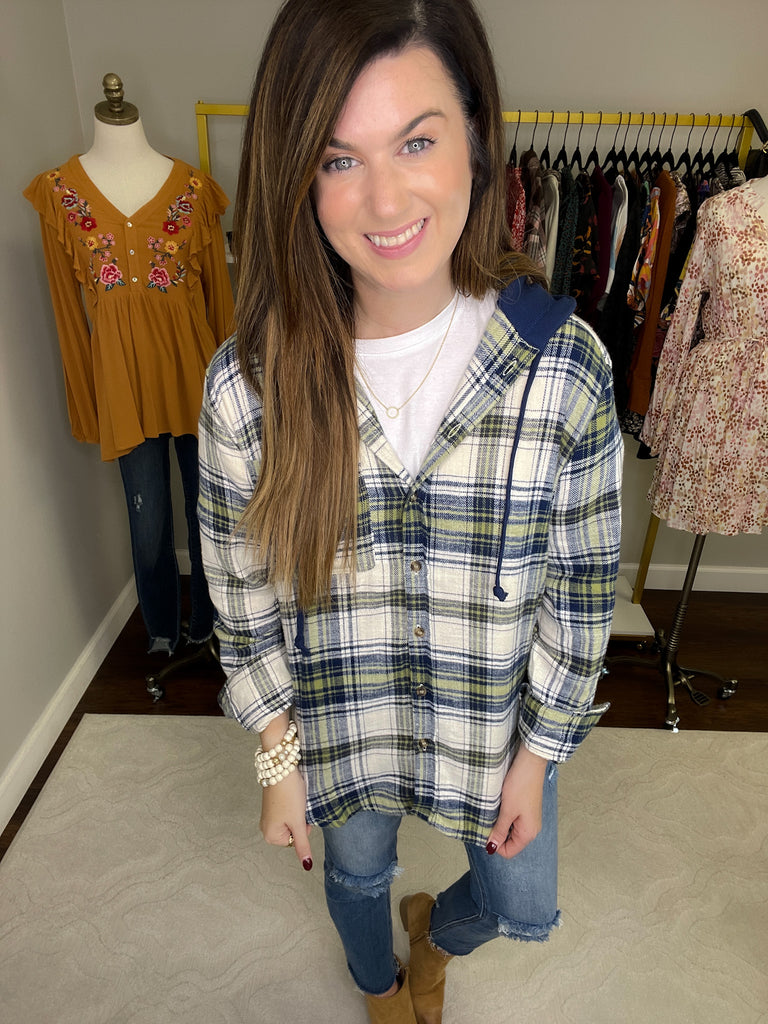 Find a Reason Hooded Button Down in Navy