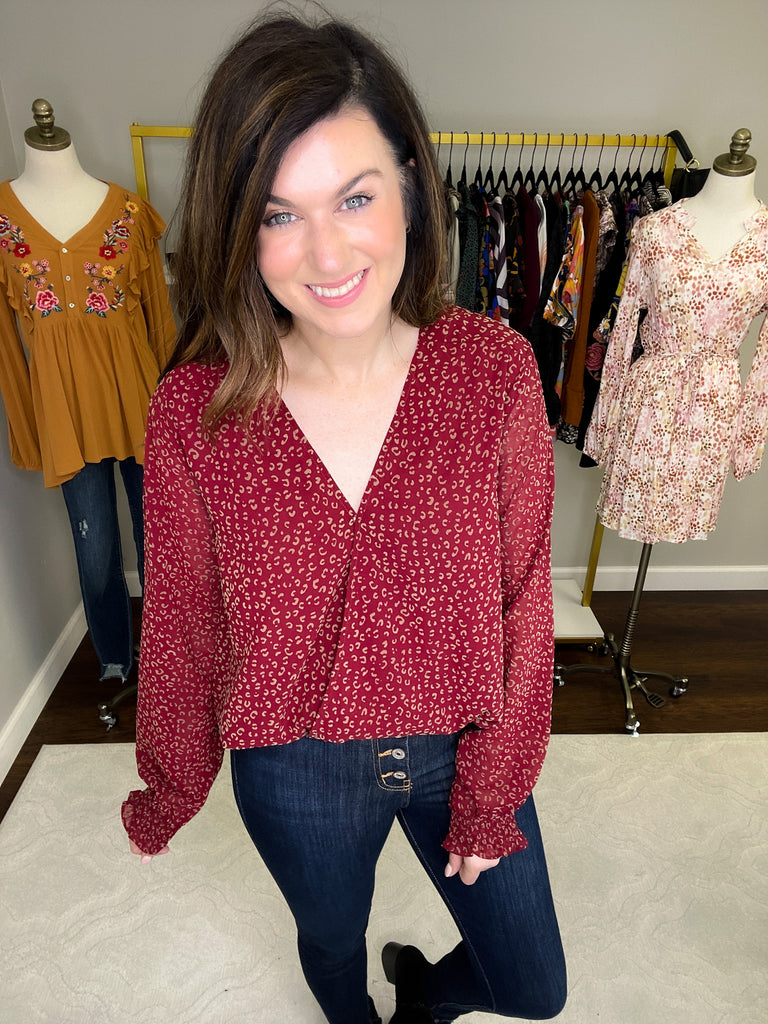 *BELLES & DOORBUSTER* Luxe in London Crossover Top in Burgundy *Final Sale*
