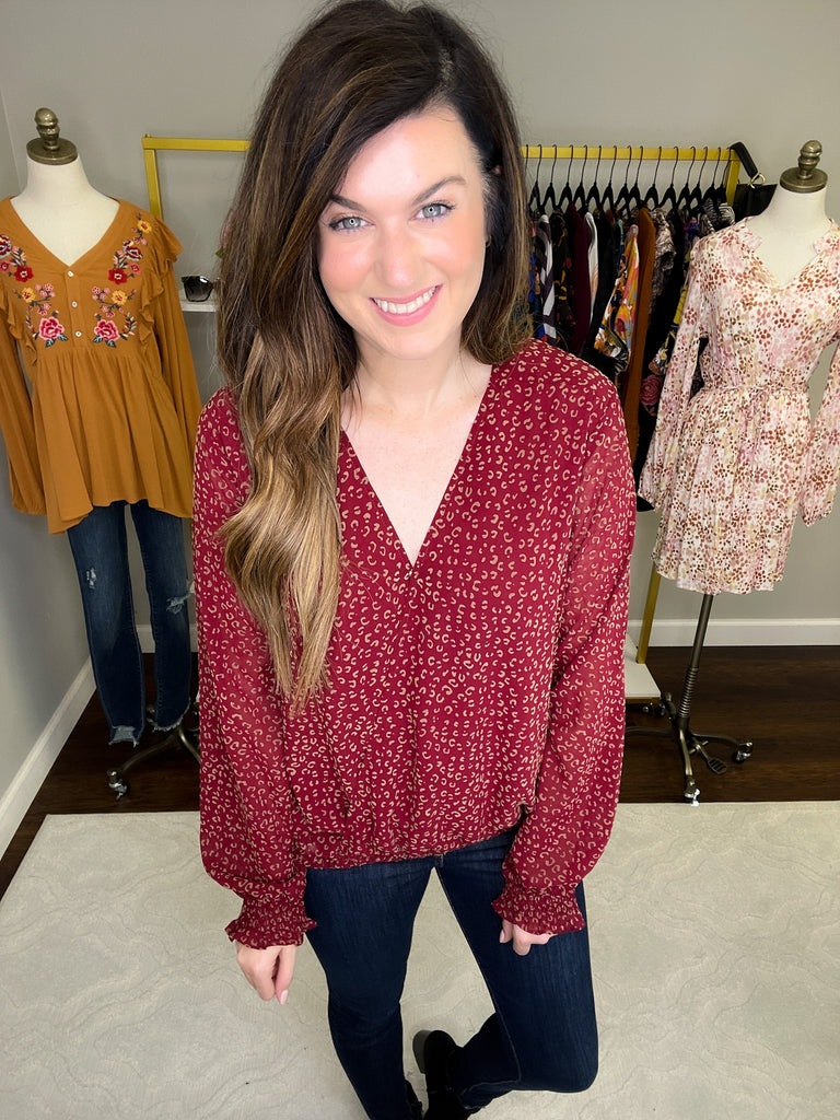 *BELLES & DOORBUSTER* Luxe in London Crossover Top in Burgundy *Final Sale*