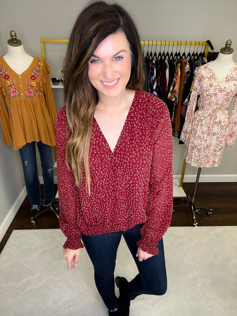 *BELLES & DOORBUSTER* Luxe in London Crossover Top in Burgundy *Final Sale*