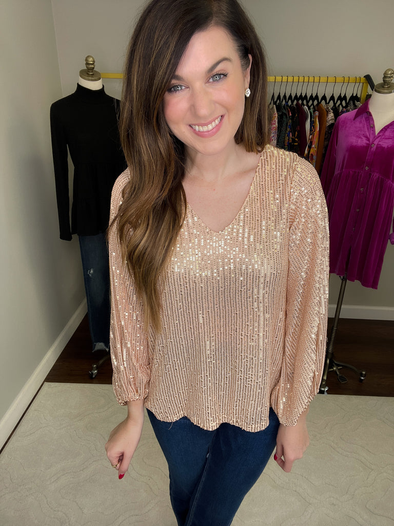 Dazzle 'Em Sequin Top in Gold