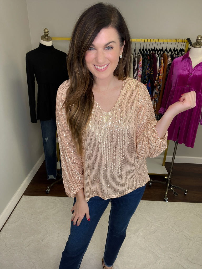 Dazzle 'Em Sequin Top in Gold