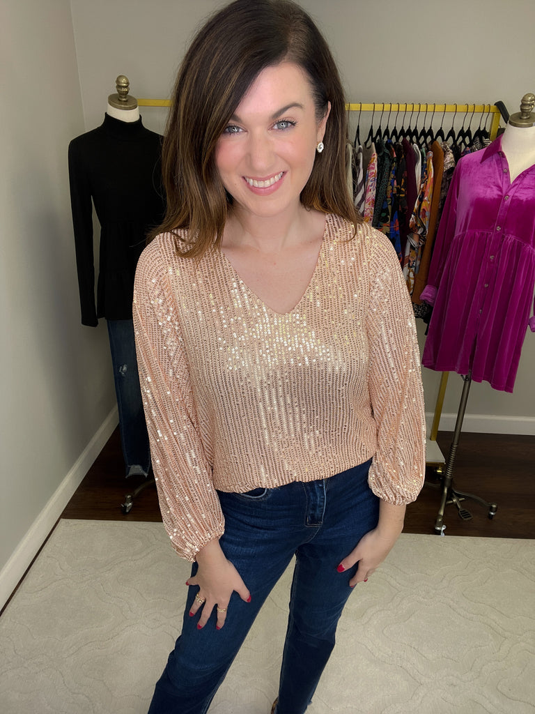Dazzle 'Em Sequin Top in Gold