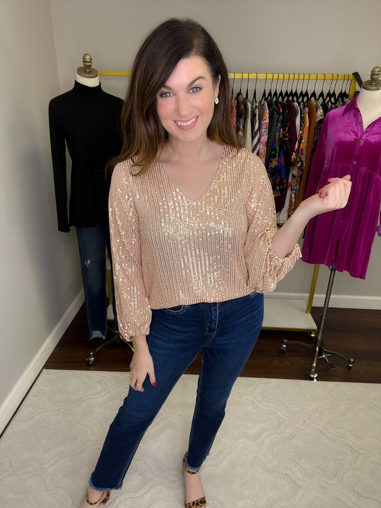 Dazzle 'Em Sequin Top in Gold