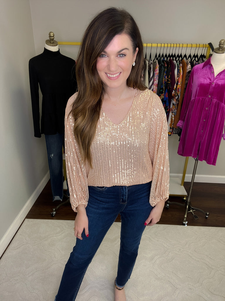Dazzle 'Em Sequin Top in Gold