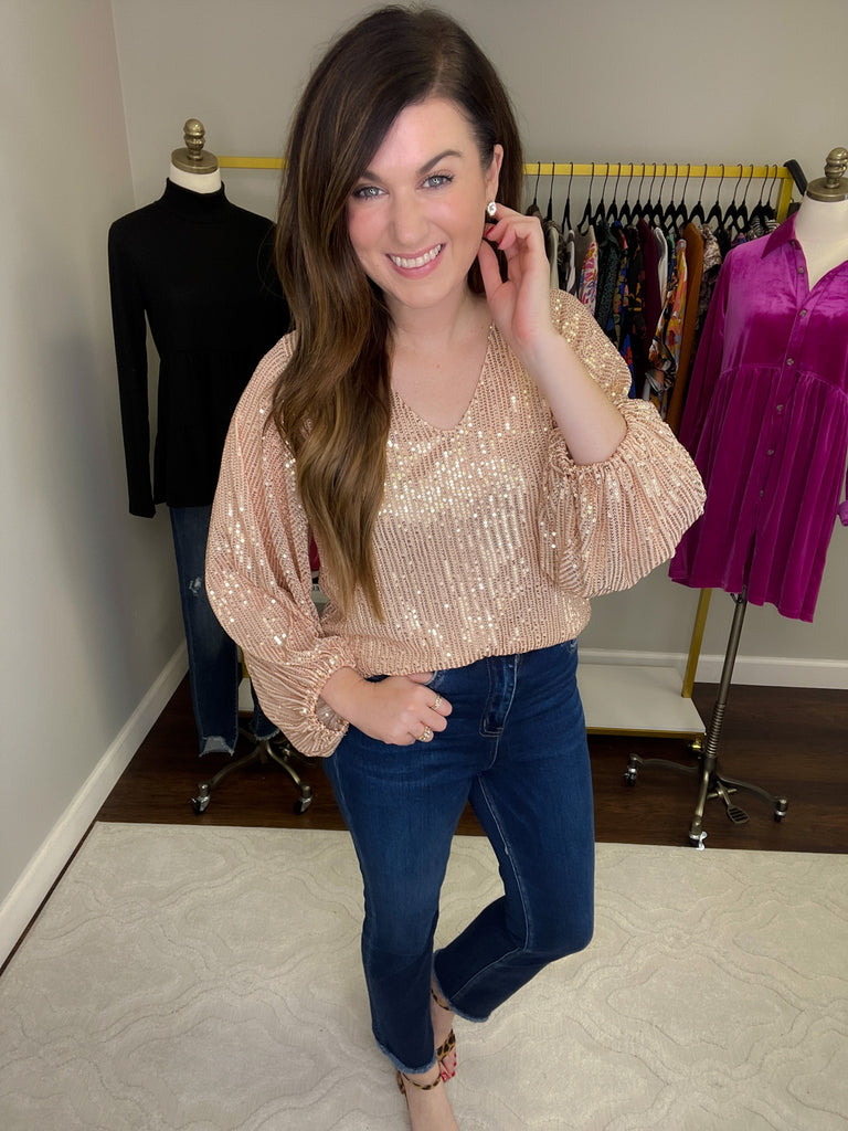 Dazzle 'Em Sequin Top in Gold