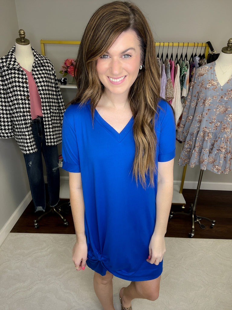 *BIRTHDAY DOORBUSTER* Twist Dress in Royal and Sage *Final Sale*