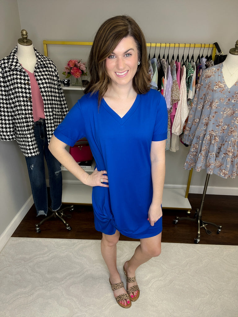 *BIRTHDAY DOORBUSTER* Twist Dress in Royal and Sage *Final Sale*