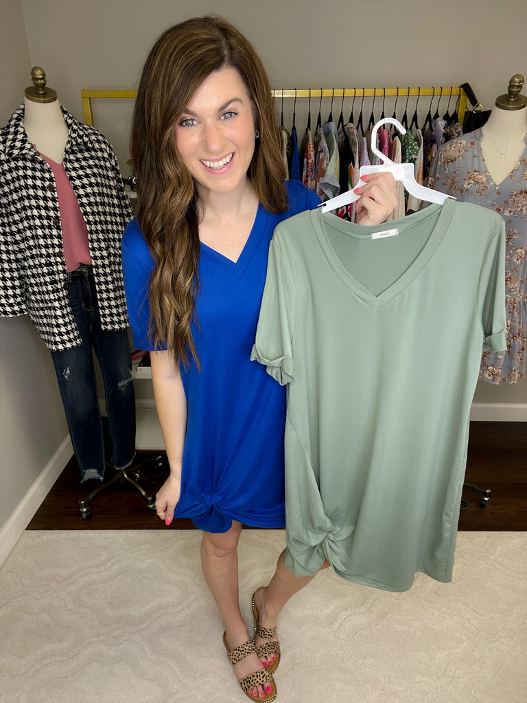 *BIRTHDAY DOORBUSTER* Twist Dress in Royal and Sage *Final Sale*
