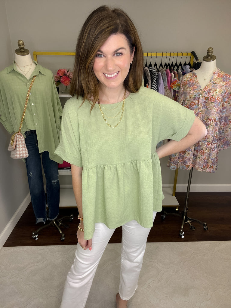 SALE! Best Behavior Peplum Top in Spring Green *Final Sale*