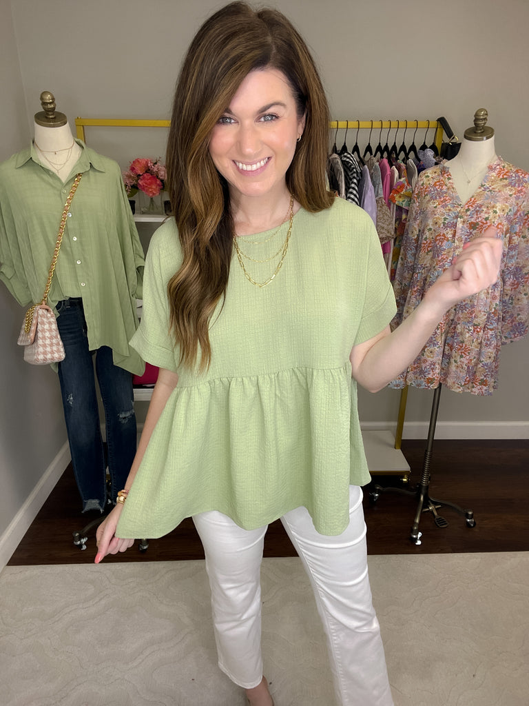 SALE! Best Behavior Peplum Top in Spring Green *Final Sale*