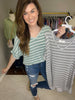 SALE! Gracie Striped Tee in Heather Gray and Light Green