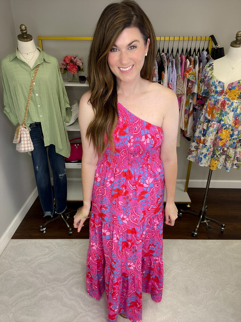 Sao Paulo Smocked One Shoulder Dress