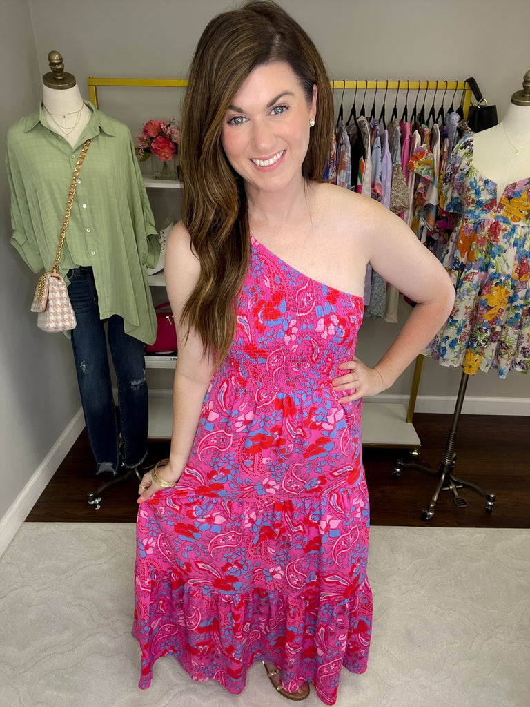 Sao Paulo Smocked One Shoulder Dress