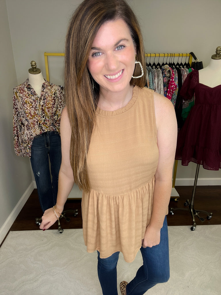 Jonas Peplum Tank in Camel