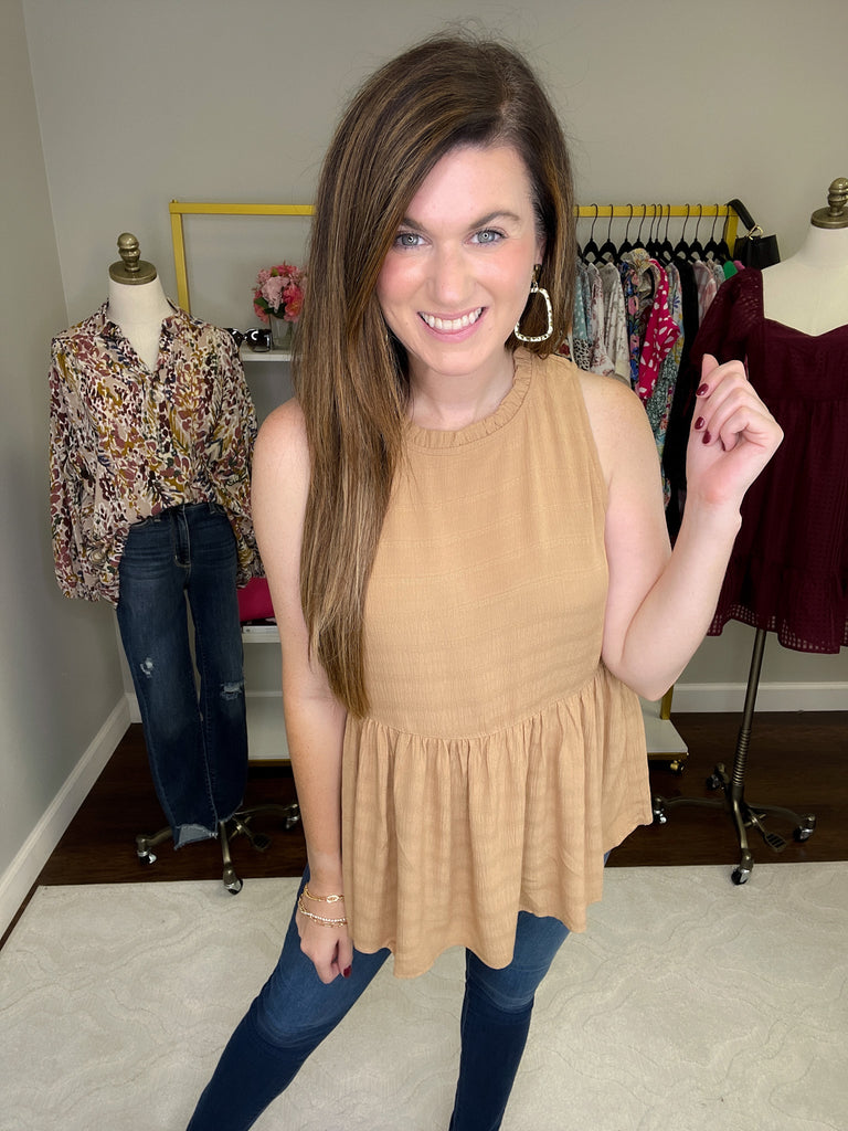 Jonas Peplum Tank in Camel