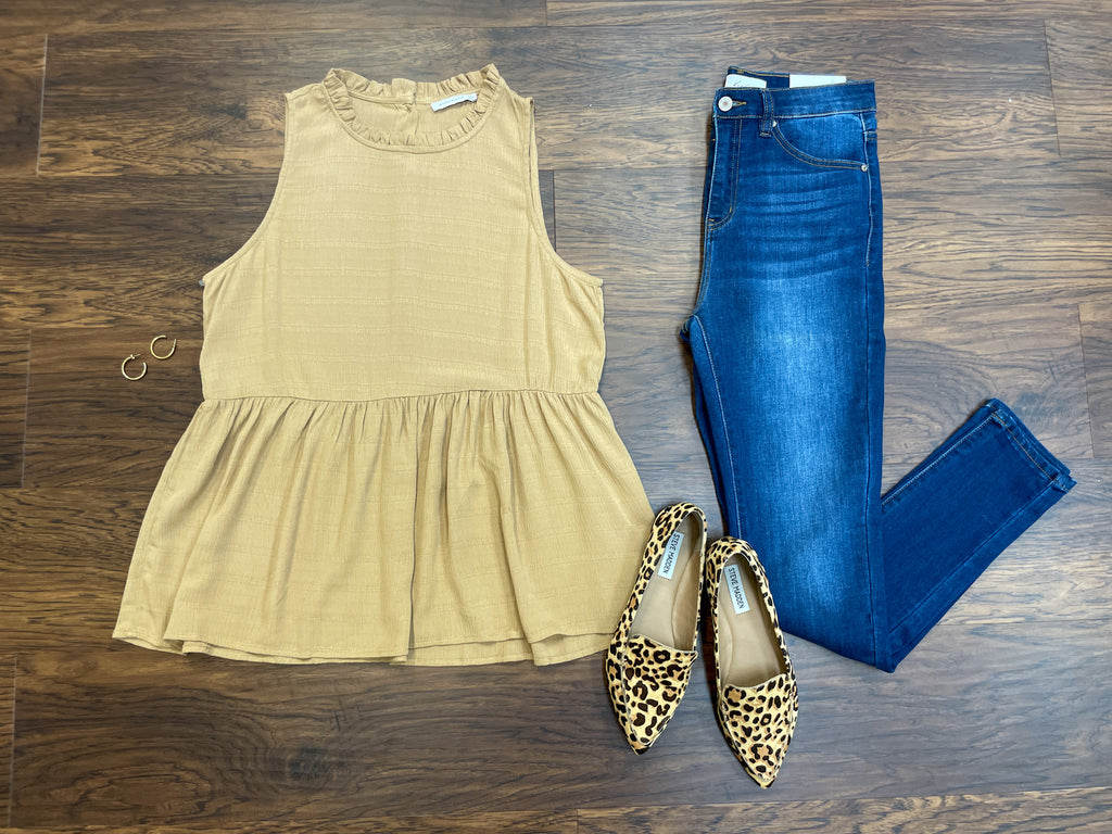 Jonas Peplum Tank in Camel