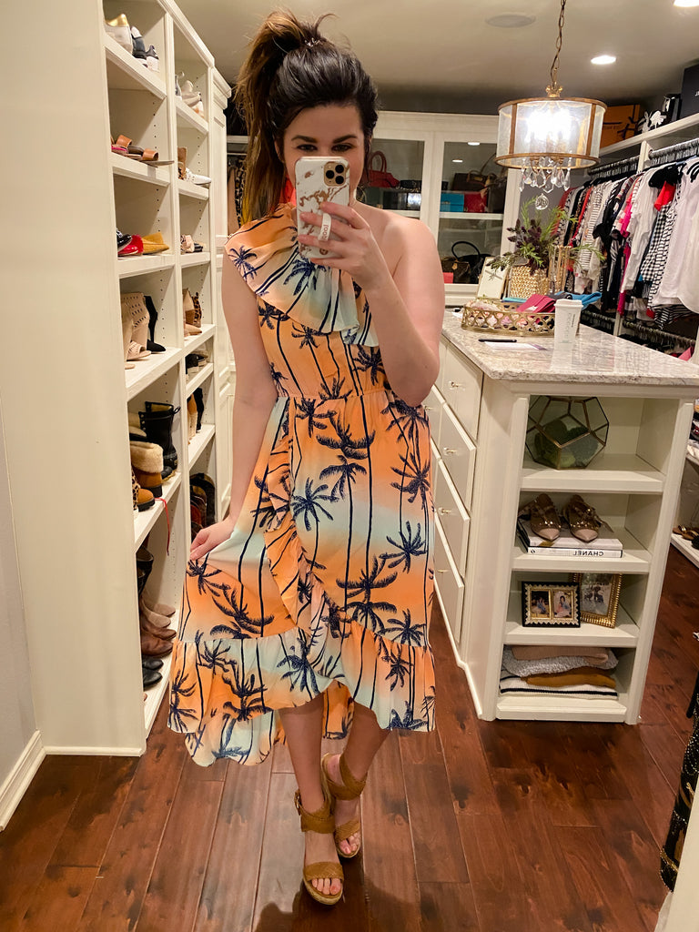 SALE! Palm Trees Sway One Shoulder Dress *Final Sale*