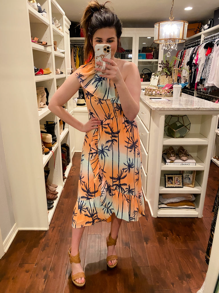 SALE! Palm Trees Sway One Shoulder Dress *Final Sale*
