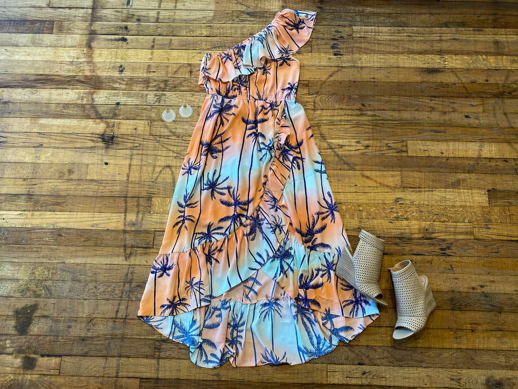SALE! Palm Trees Sway One Shoulder Dress *Final Sale*