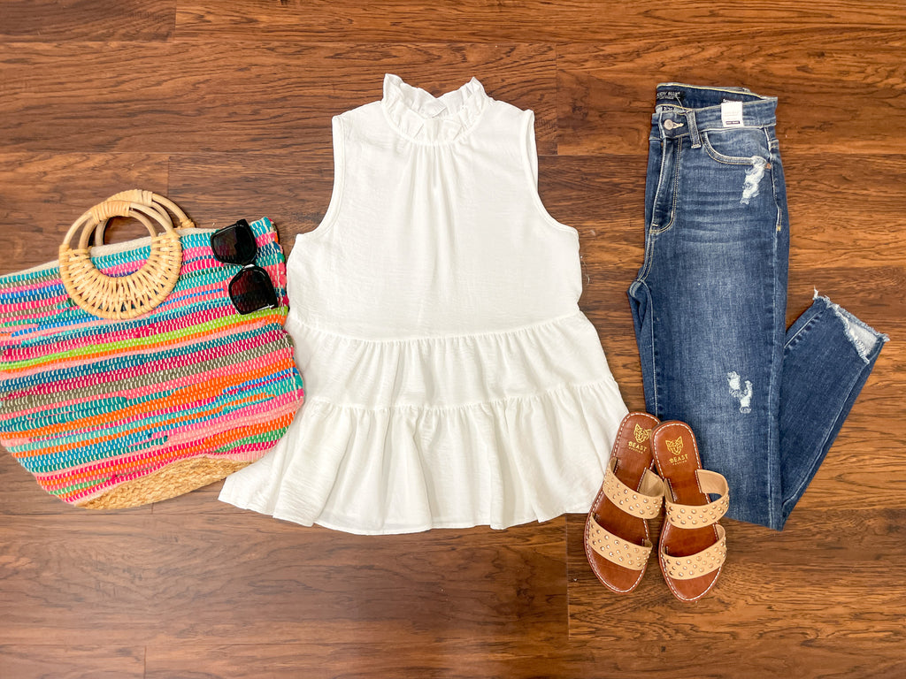 Teagan Tiered Tank in White