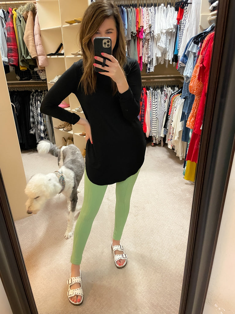 SALE! Mono B Tactel Textured Lines Leggings in Fair Green *Final Sale*