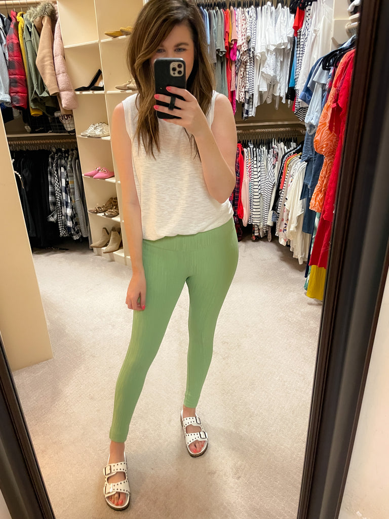 SALE! Mono B Tactel Textured Lines Leggings in Fair Green *Final Sale*