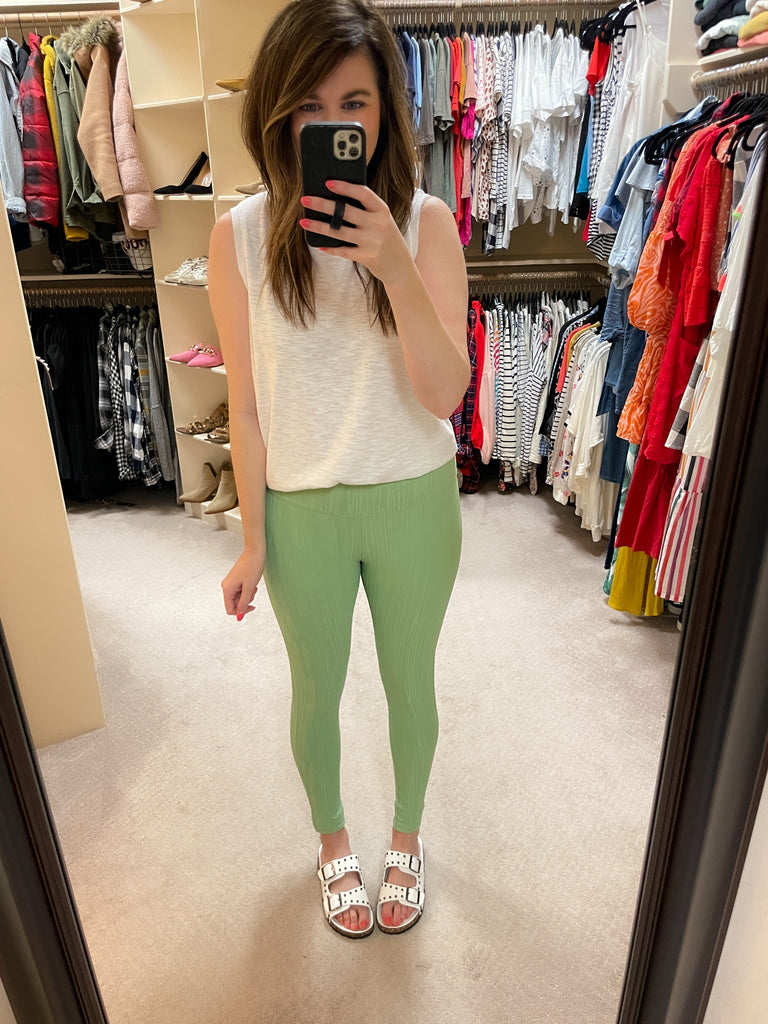 SALE! Mono B Tactel Textured Lines Leggings in Fair Green *Final Sale*