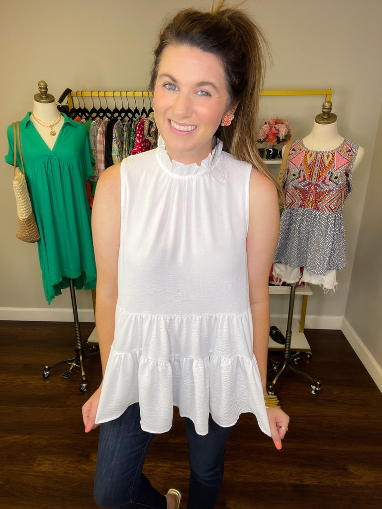 Teagan Tiered Tank in White