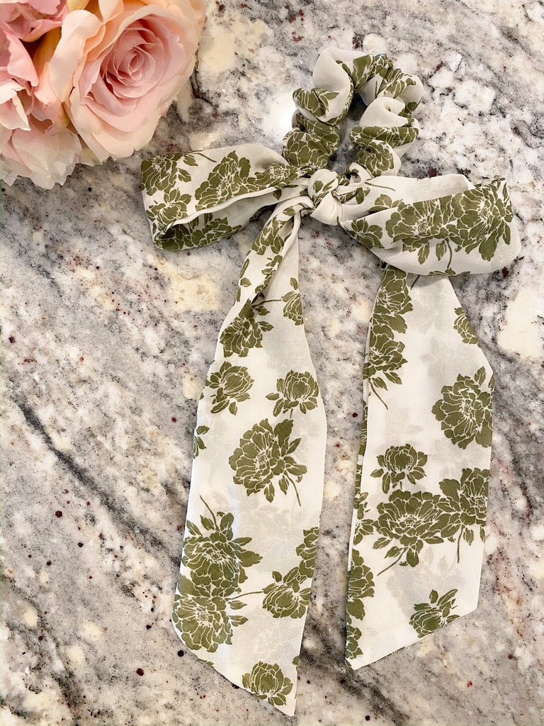 Cream Floral Scrunchie with Scarf *Final Sale*