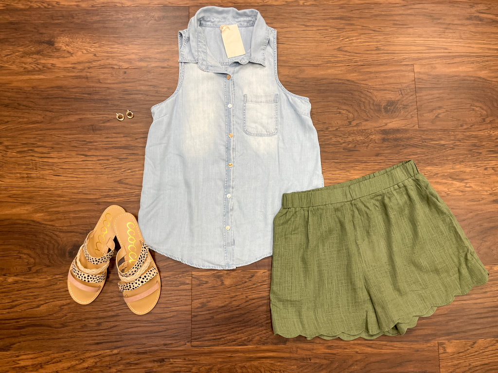 SALE! Sanibel Scallop Shorts in Olive *Final Sale*