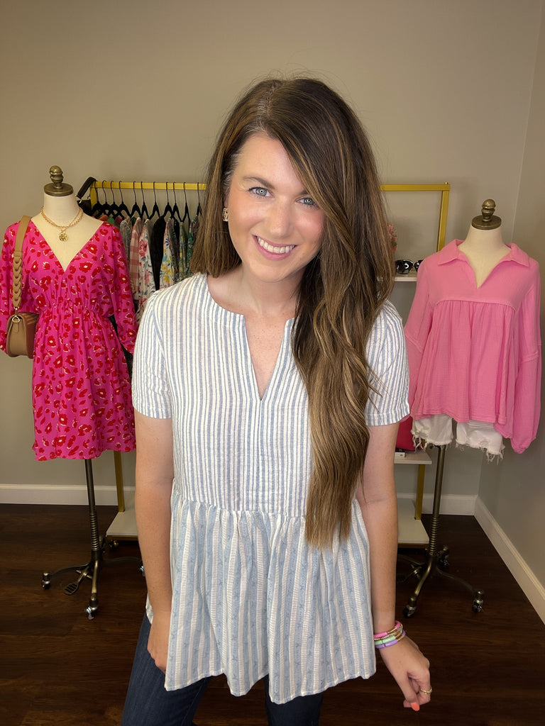 *BELLES & DOORBUSTER* Brantley Peplum Top in Pink and Blue *Final Sale*