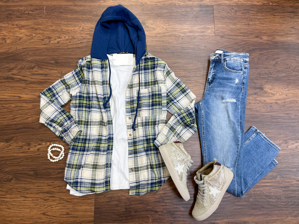 Find a Reason Hooded Button Down in Navy